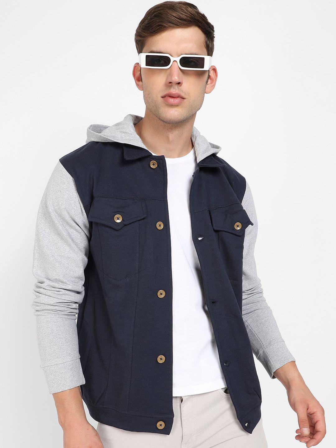 campus sutra colourblocked windcheater hooded tailored jacket