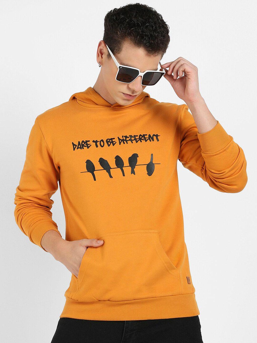 campus sutra typography printed hooded cotton pullover sweatshirt