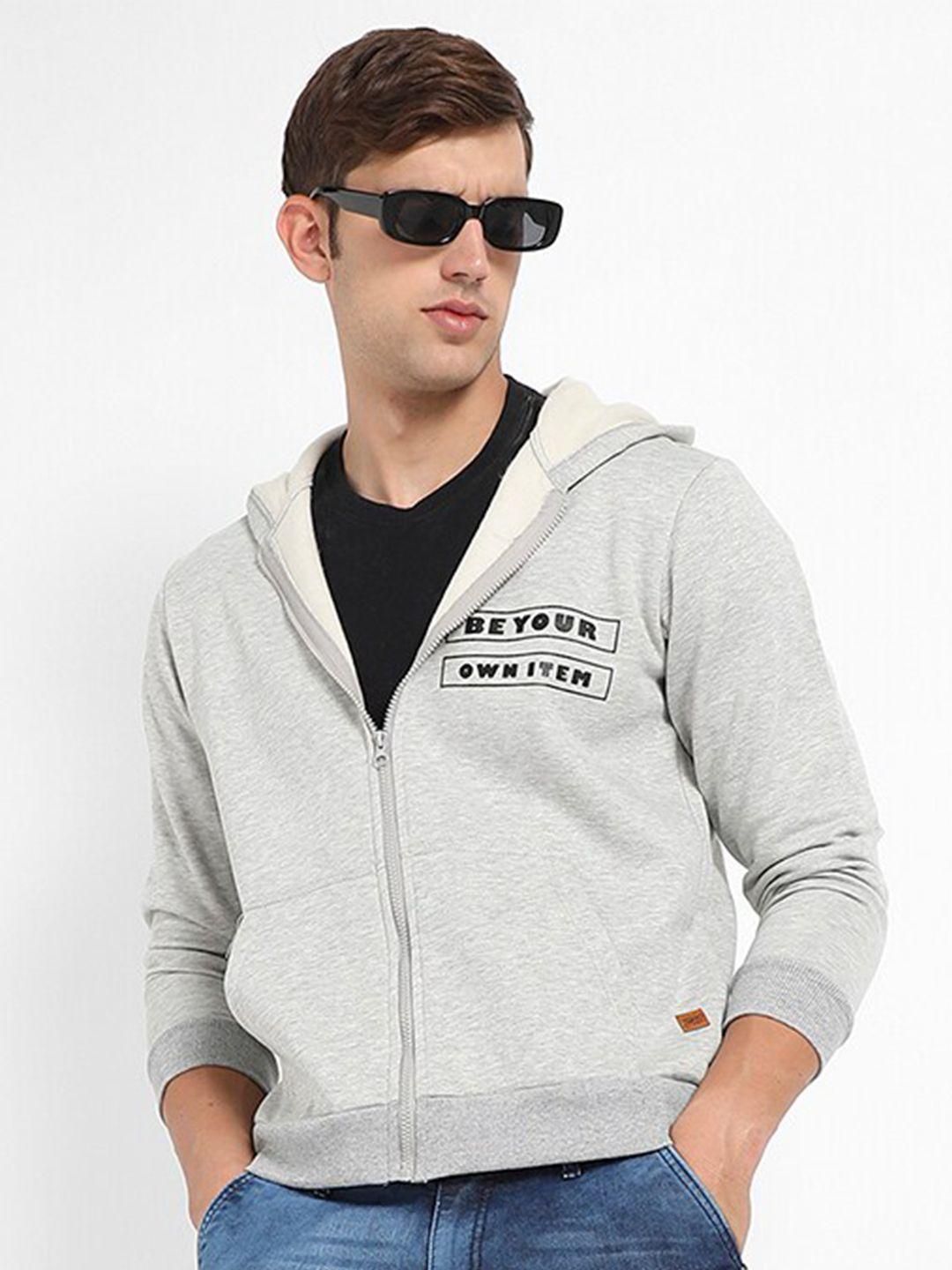 campus sutra typography printed hooded cotton pullover sweatshirt