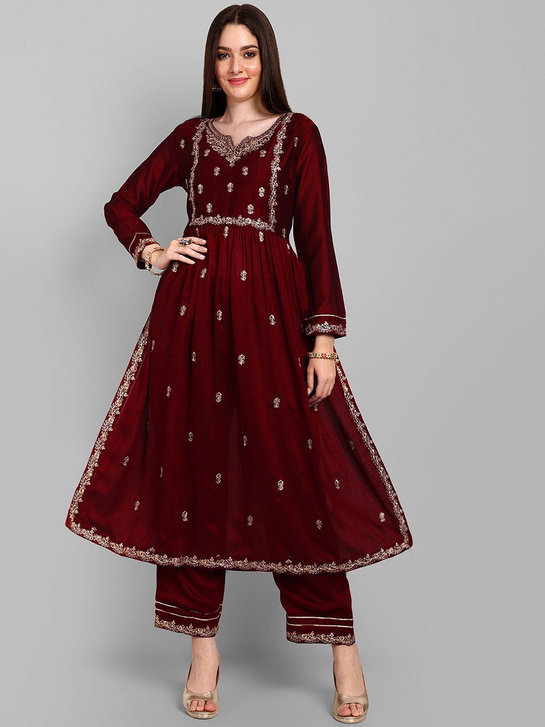 navlik women floral embroidered regular thread work a-line kurta with trousers