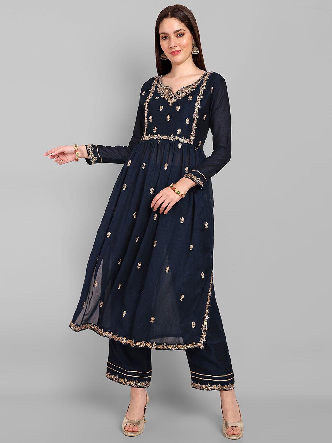 navlik ethnic motifs embroidered kurta with palazzos