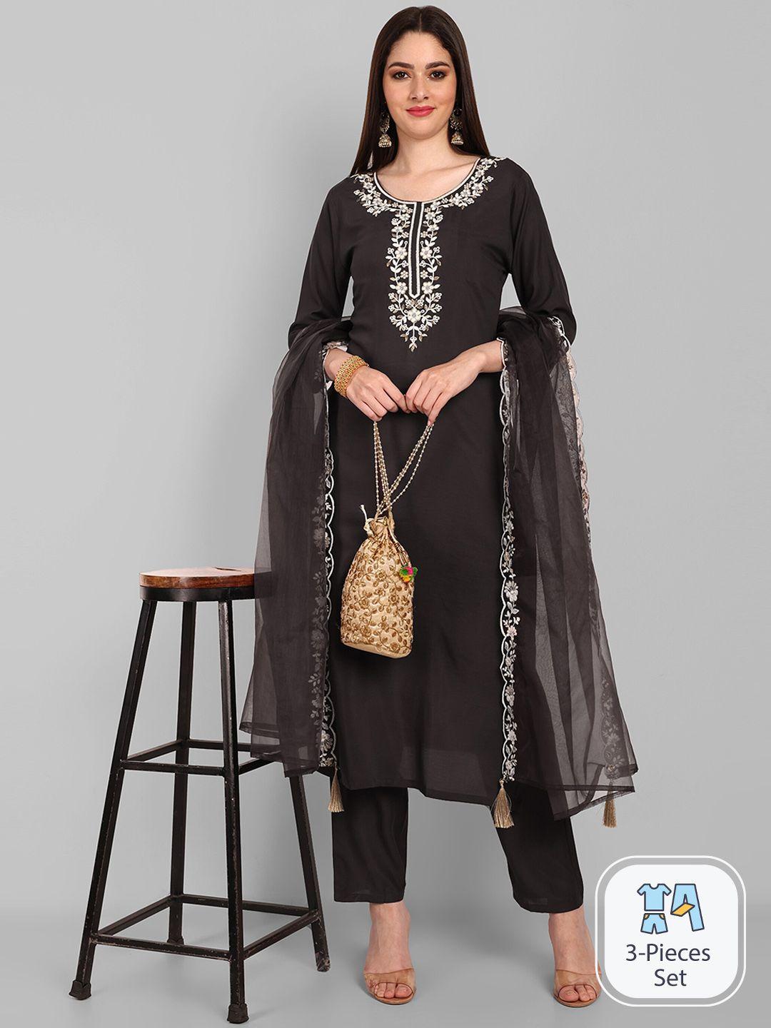 navlik ethnic motifs embroidered kurta with trousers & dupatta