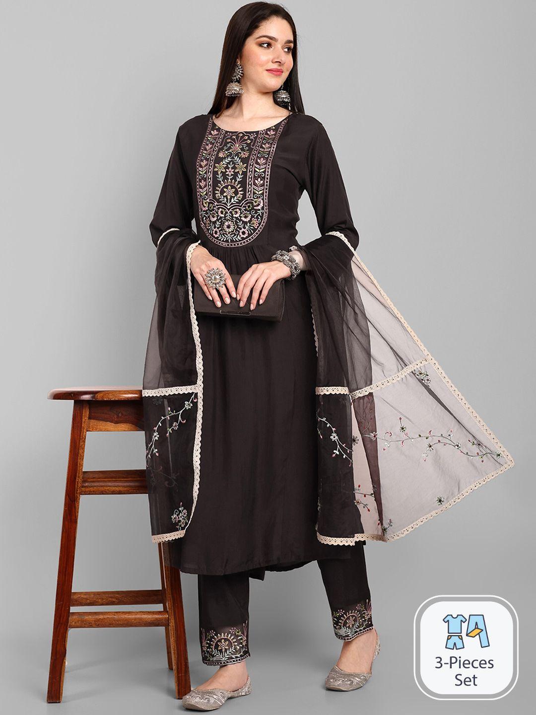 navlik ethnic motifs embroidered kurta with trousers & dupatta