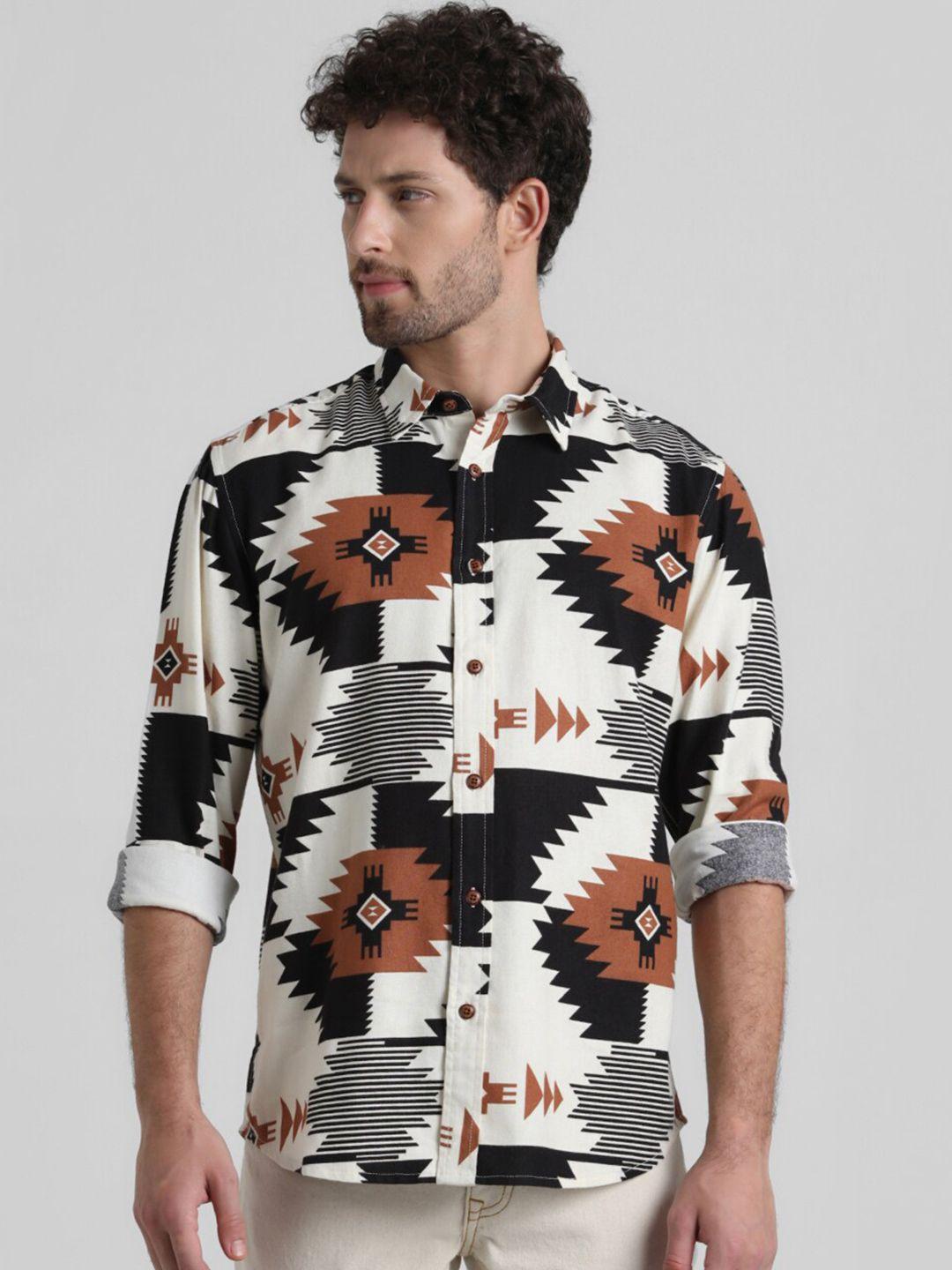 jack & jones abstract printed pure cotton casual shirt