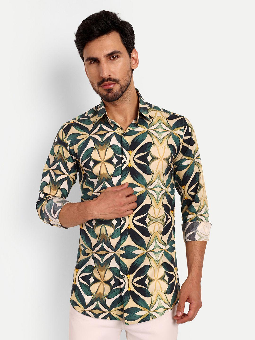 urban scissors india slim slim fit abstract printed spread collar pure cotton casual shirt