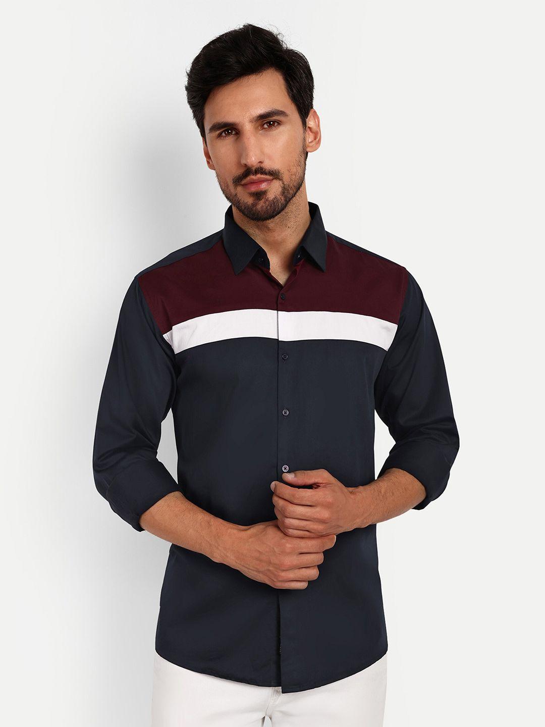 urban scissors india slim slim fit colourblocked spread collar pure cotton casual shirt