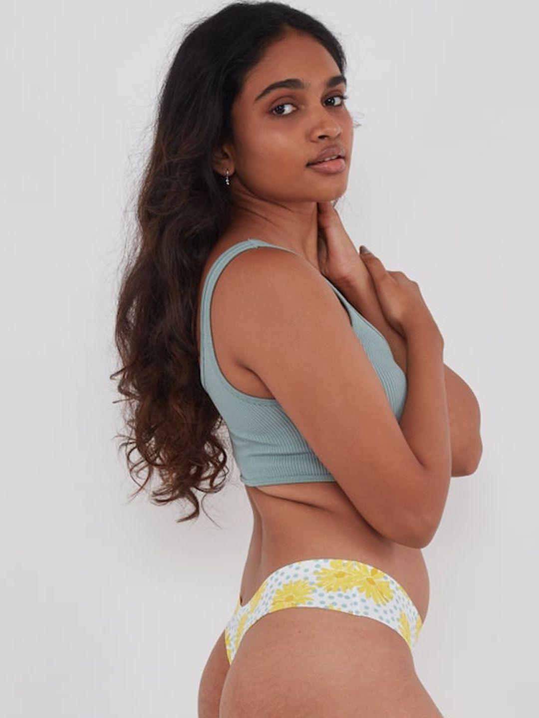 big little lemons floral printed super soft mid rise thong briefs