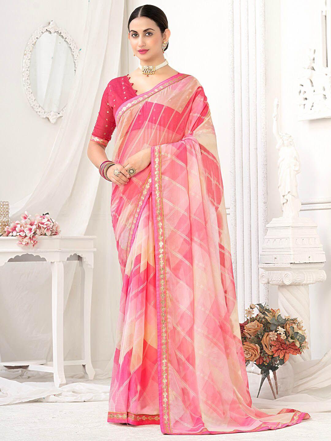 anouk geometric printed zari pure chiffon saree