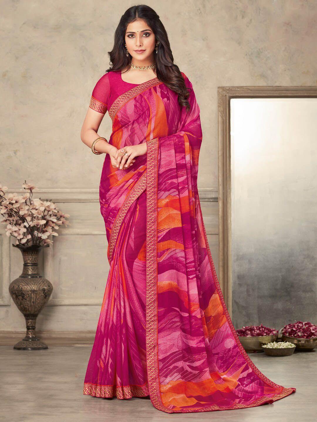 anouk abstract printed zari pure chiffon bagru saree