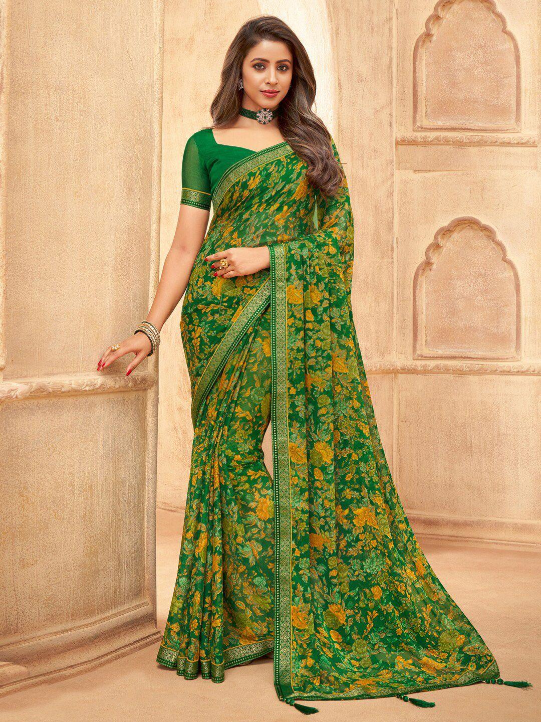 anouk floral printed zari bagru saree