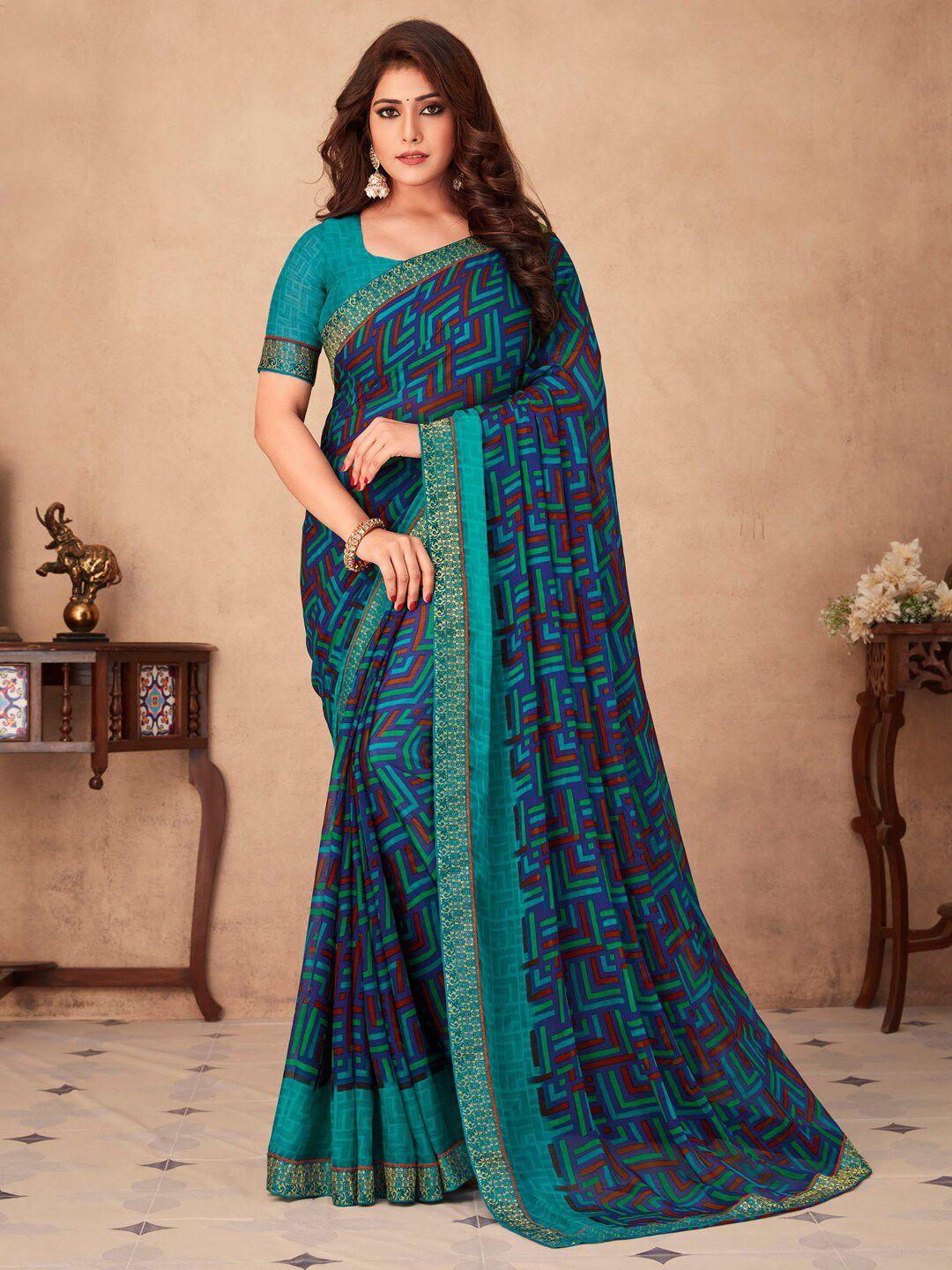 anouk geometric printed zari pure chiffon bagru saree