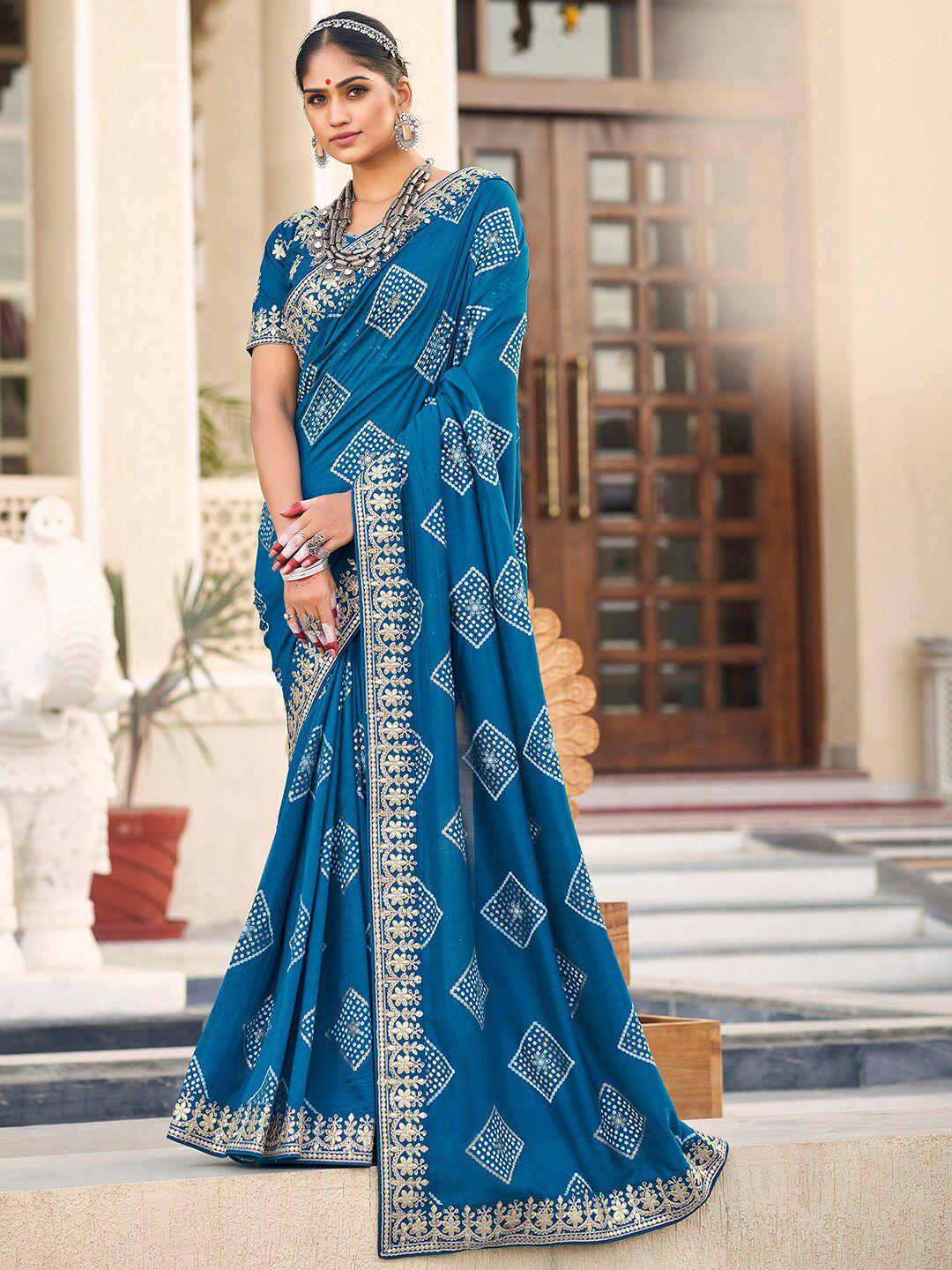 anouk bandhani embroidered silk blend saree