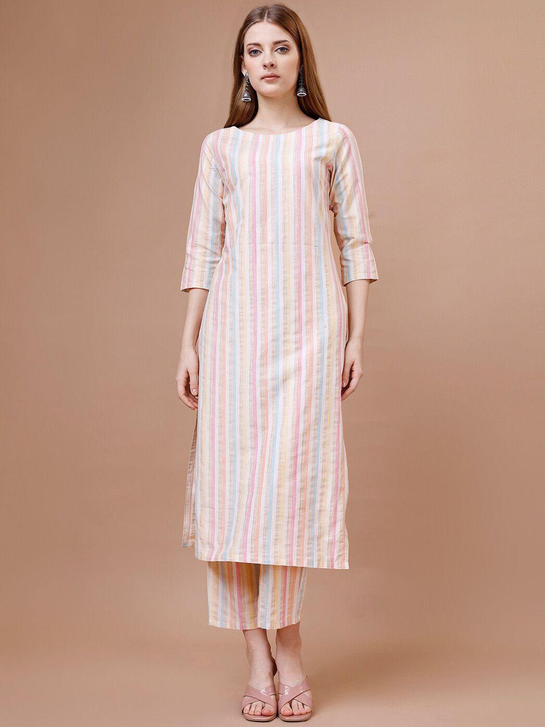 hinayat fashion striped round neck kurta & trousers