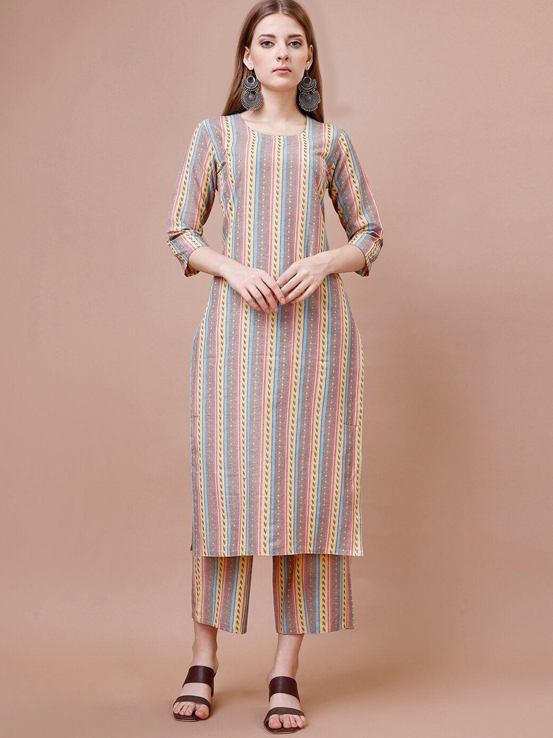 hinayat fashion striped round neck kurta & trousers