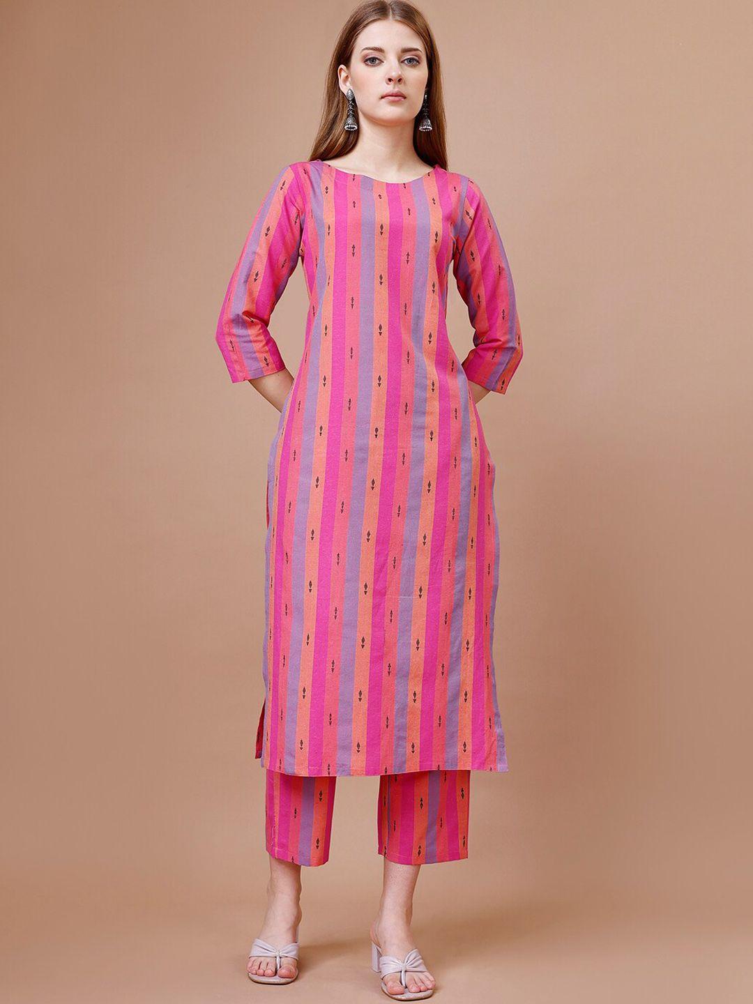 hinayat fashion striped round neck kurta & trousers