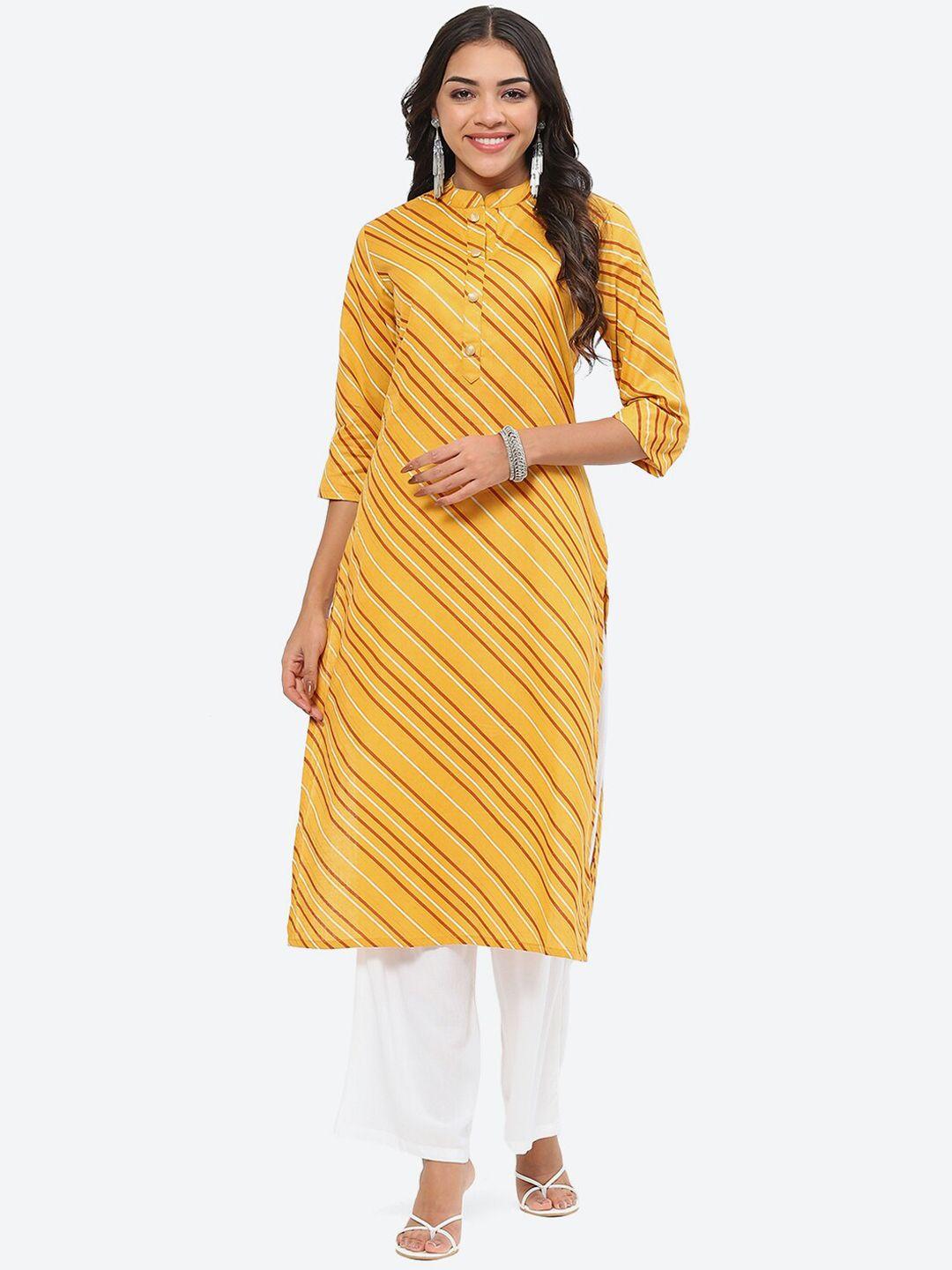 kurti's by menka printed mandarin collar cotton kurta