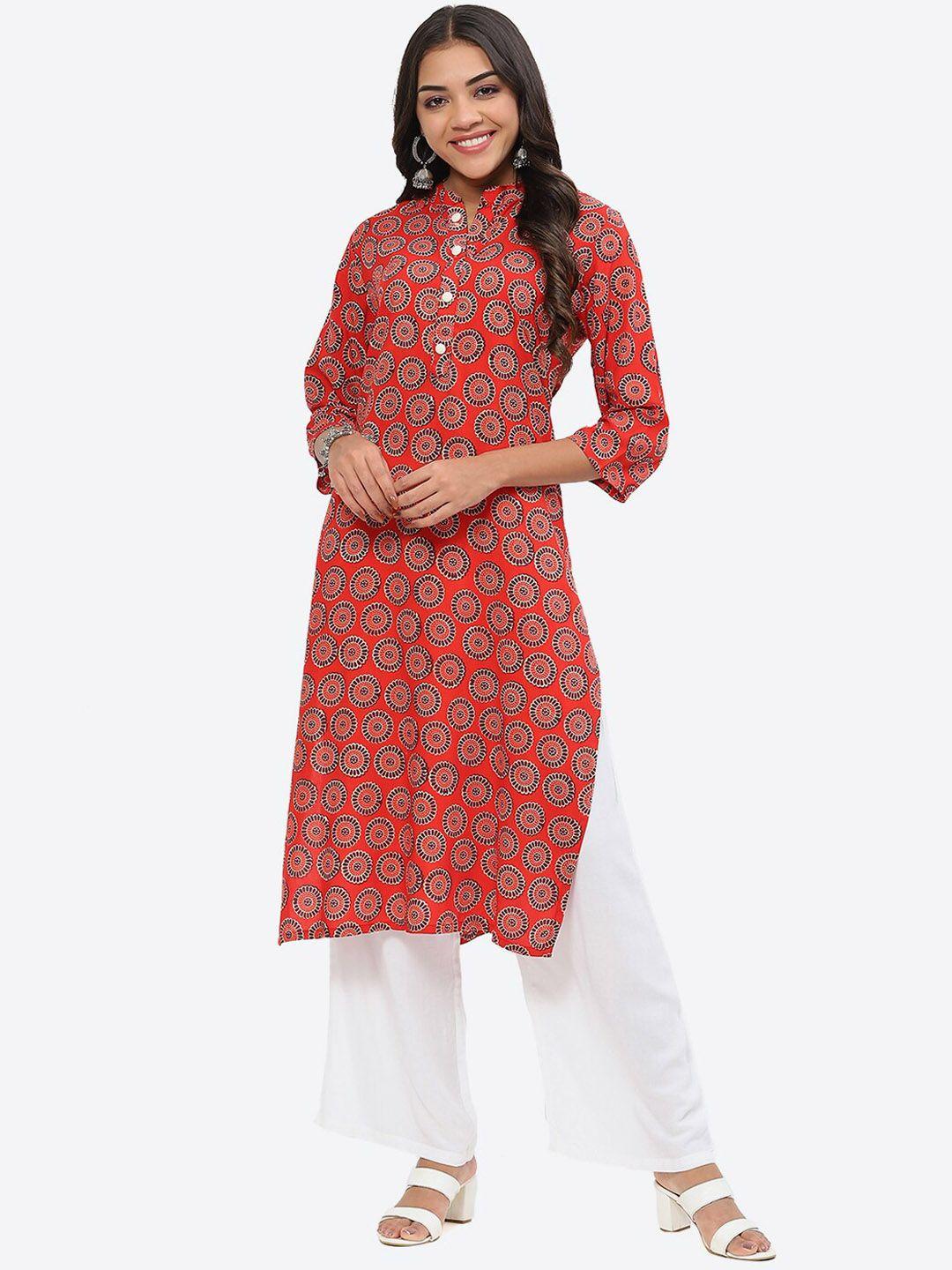 kurti's by menka floral printed mandarin collar regular kurta