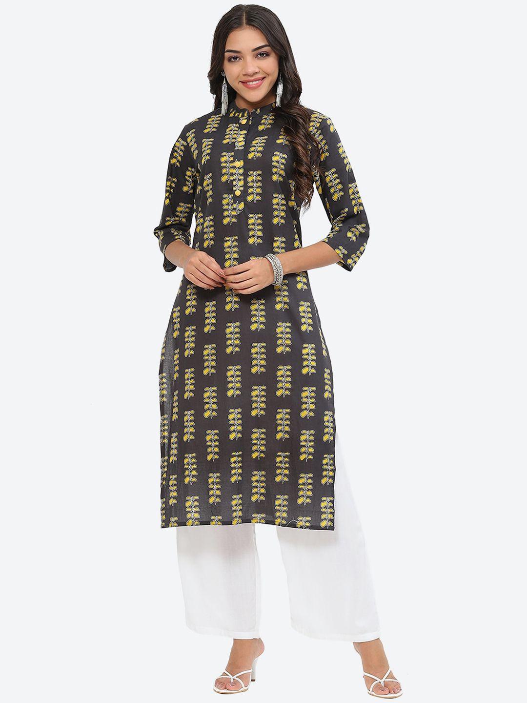 kurti's by menka ethnic motifs printed mandarin collar cotton kurta