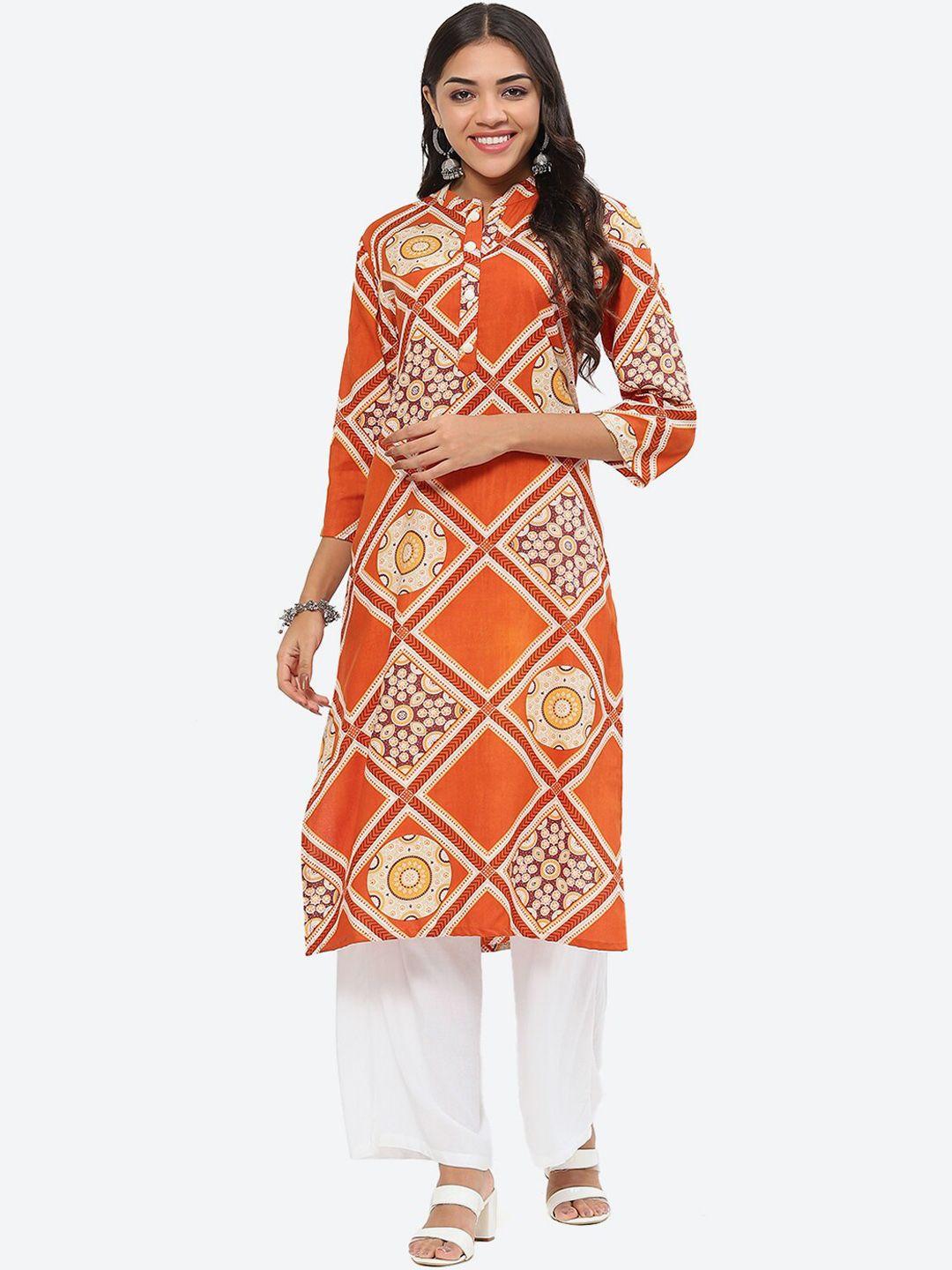 kurti's by menka abstract printed straight kurta