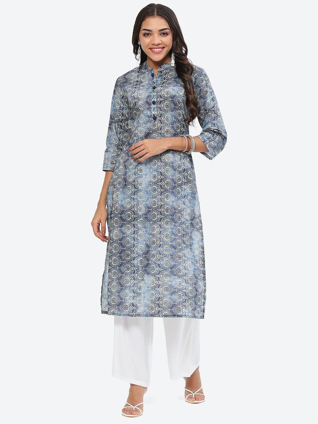 kurti's by menka ethnic motifs printed mandarin collar kurta