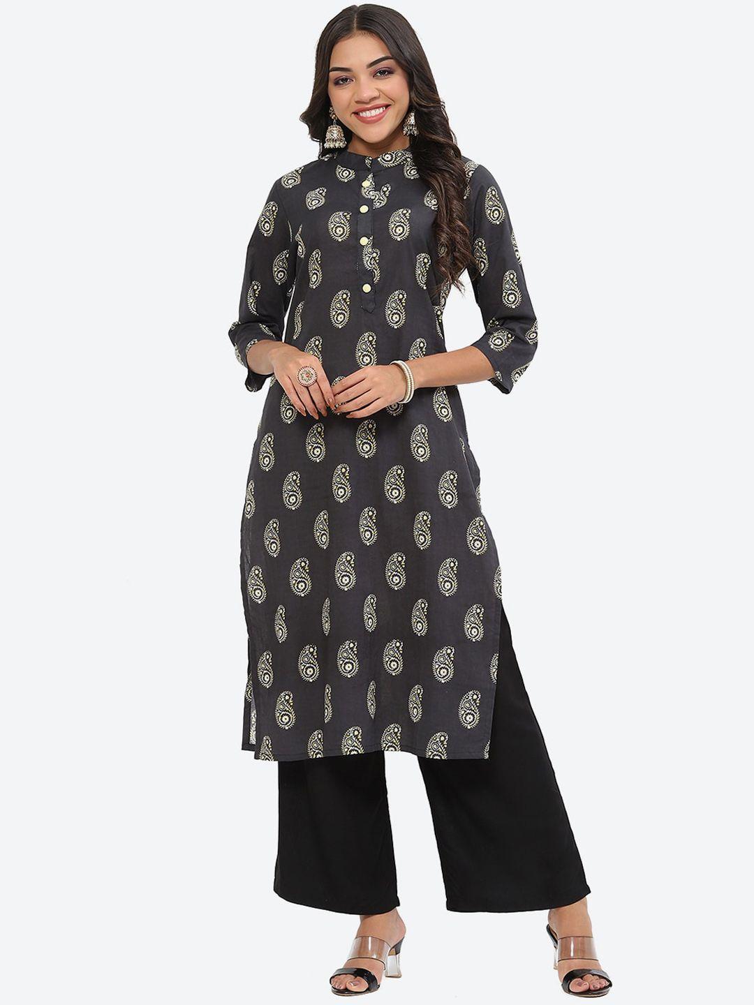 kurti's by menka ethnic motifs printed mandarin collar cotton kurta