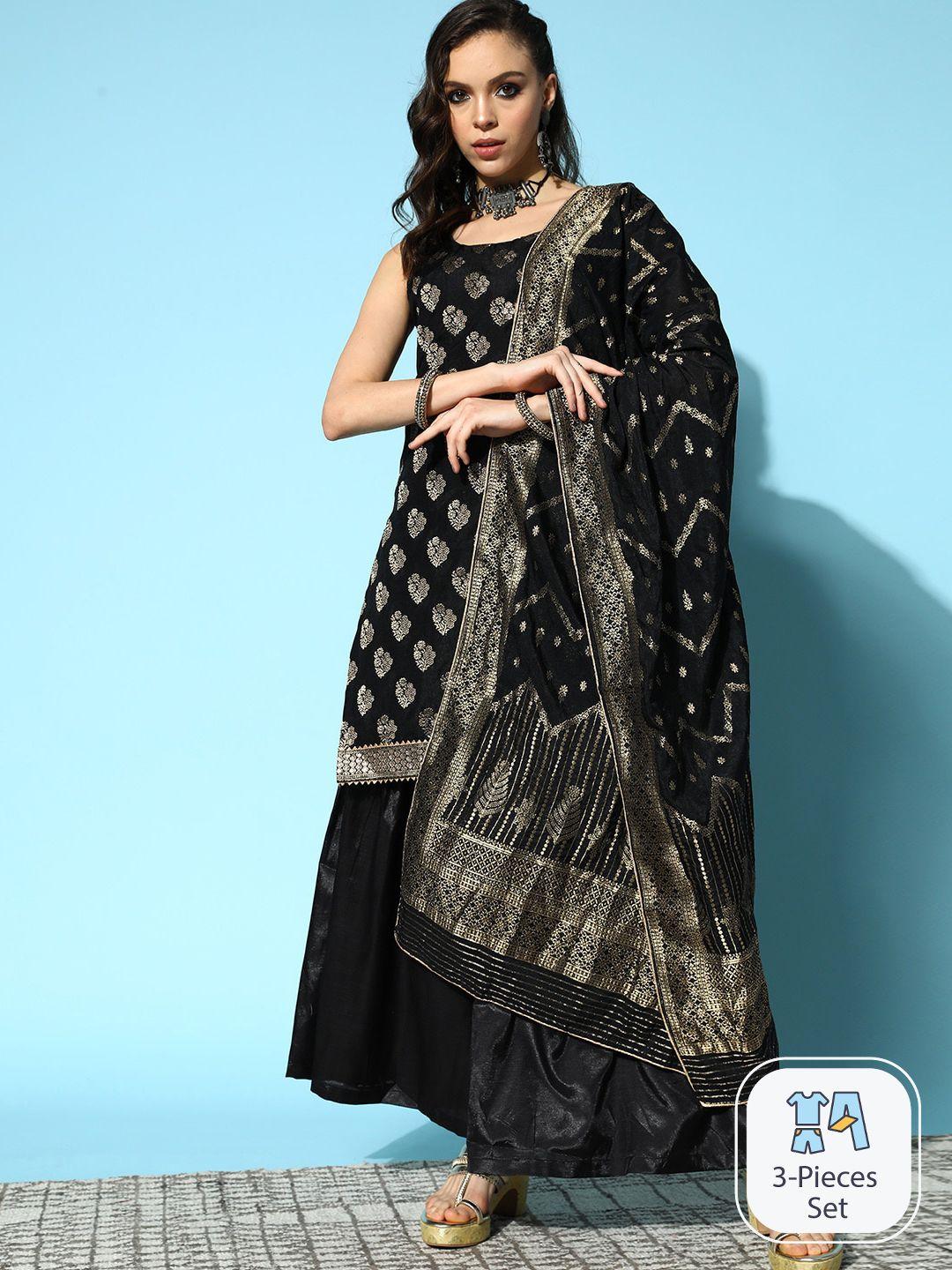 ishin ethnic motifs woven design kurta with sharara & dupatta