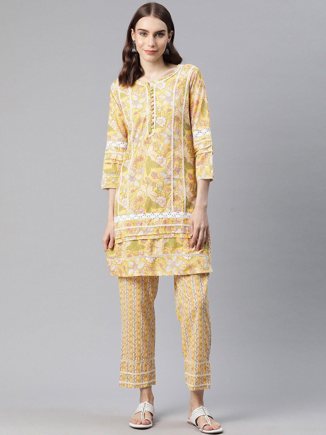 ishin floral printed pure cotton straight kurta with trouser