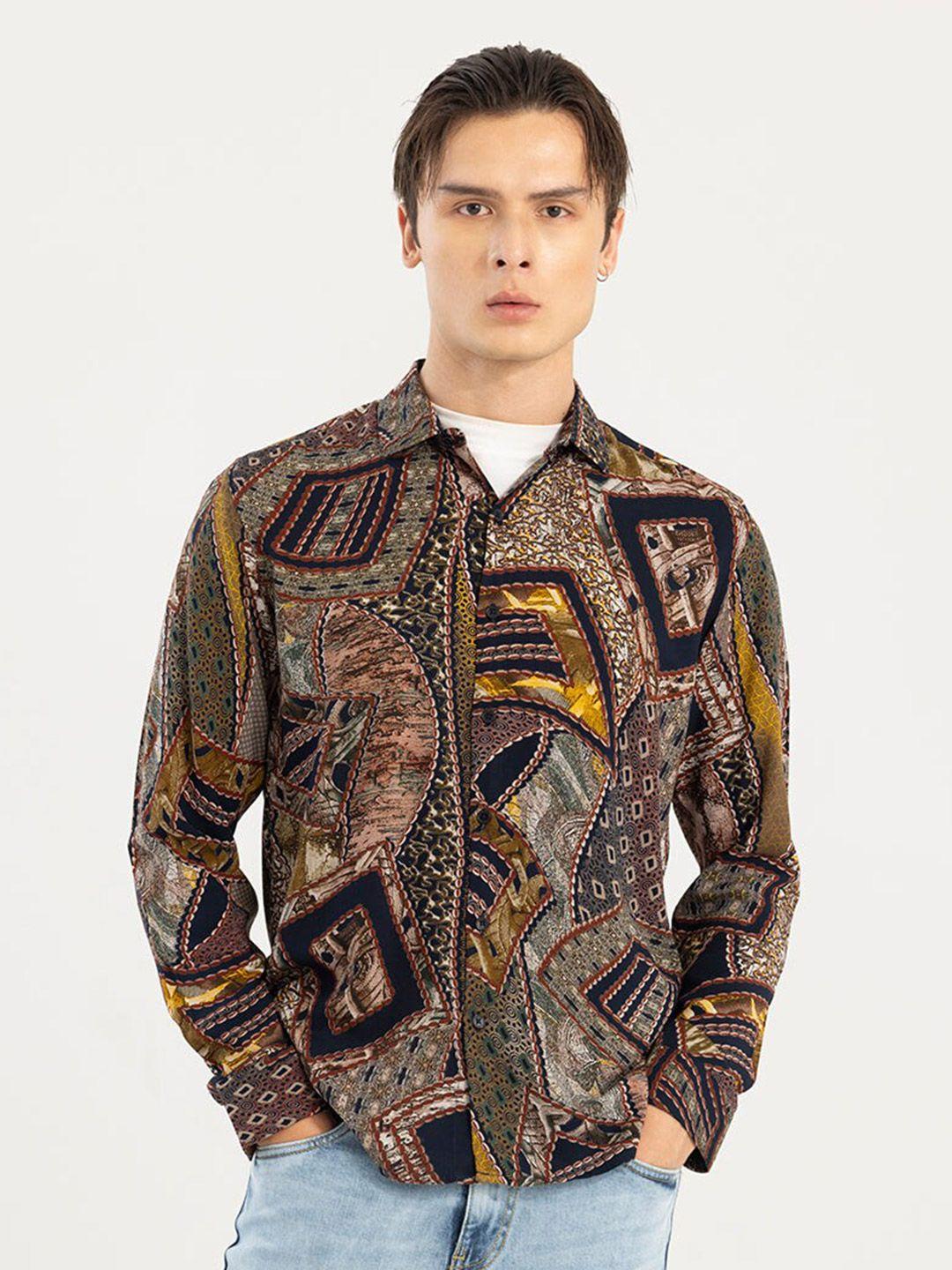 snitch slim fit abstract printed casual shirt