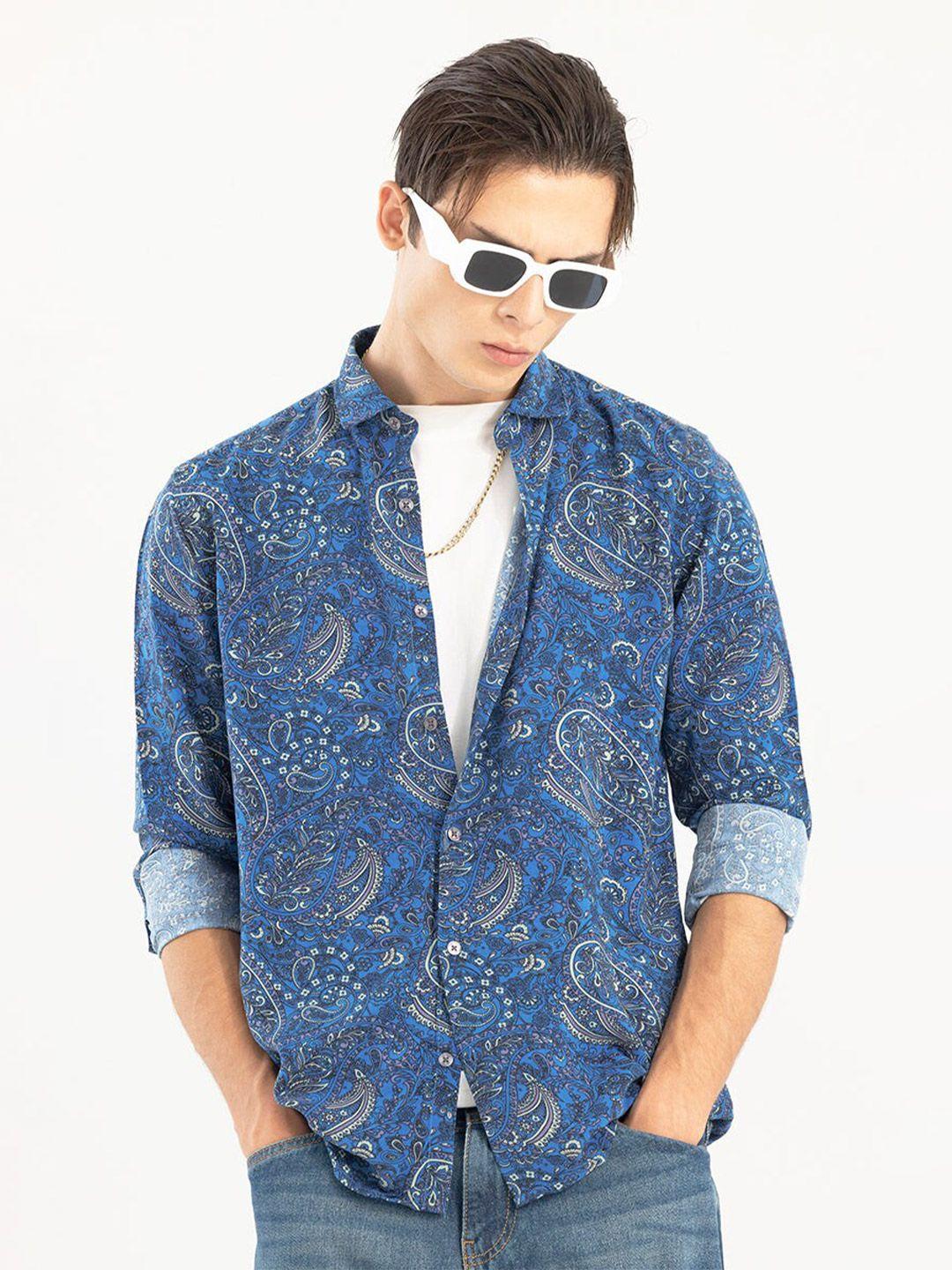 snitch slim fit ethnic motifs printed spread collar casual shirt