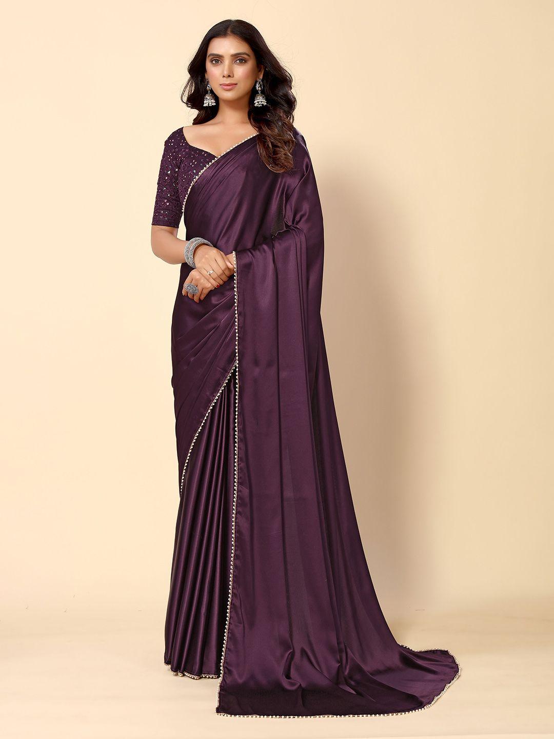 here&now beads & stones satin saree with blouse piece