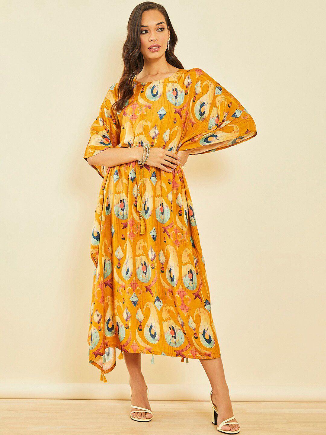 soch ethnic motifs printed extended sleeves kaftan midi dress