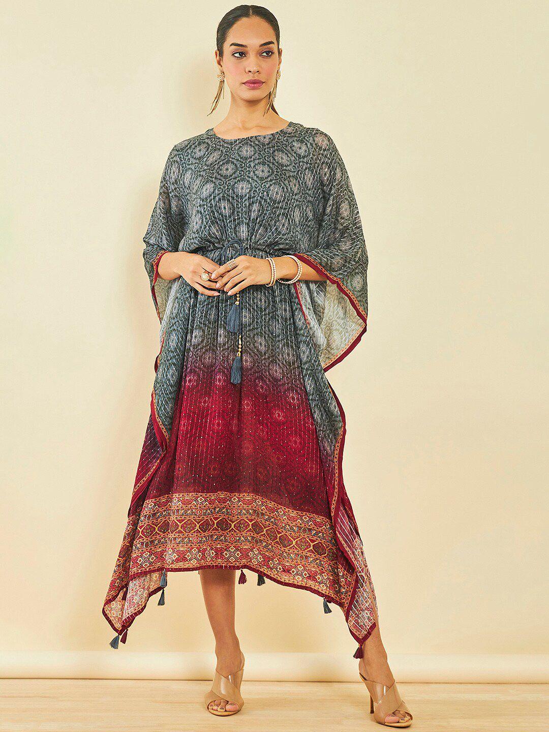 soch ethnic motifs printed cotton midi kaftan dress