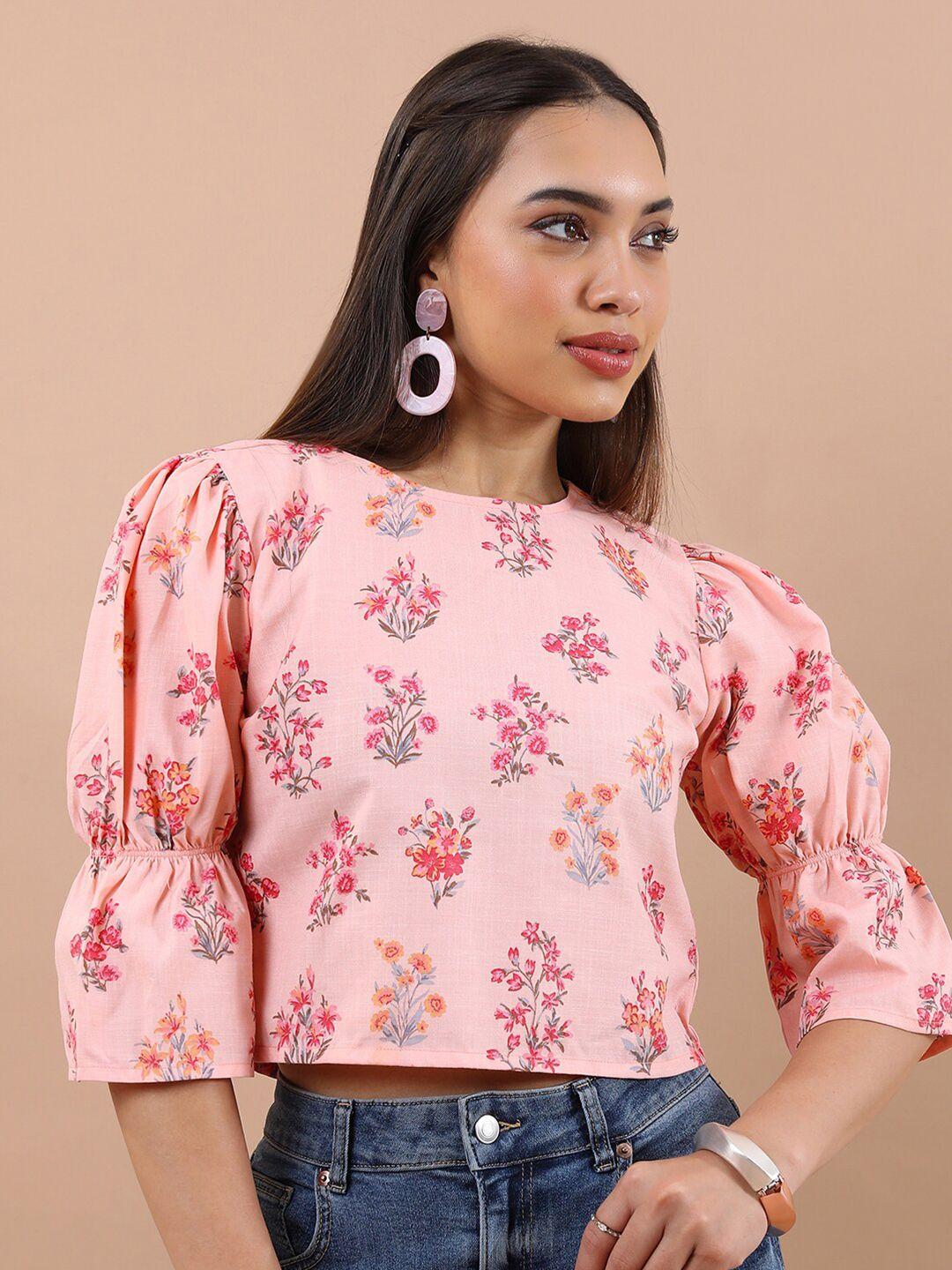 vishudh floral printed puff sleeves crop top