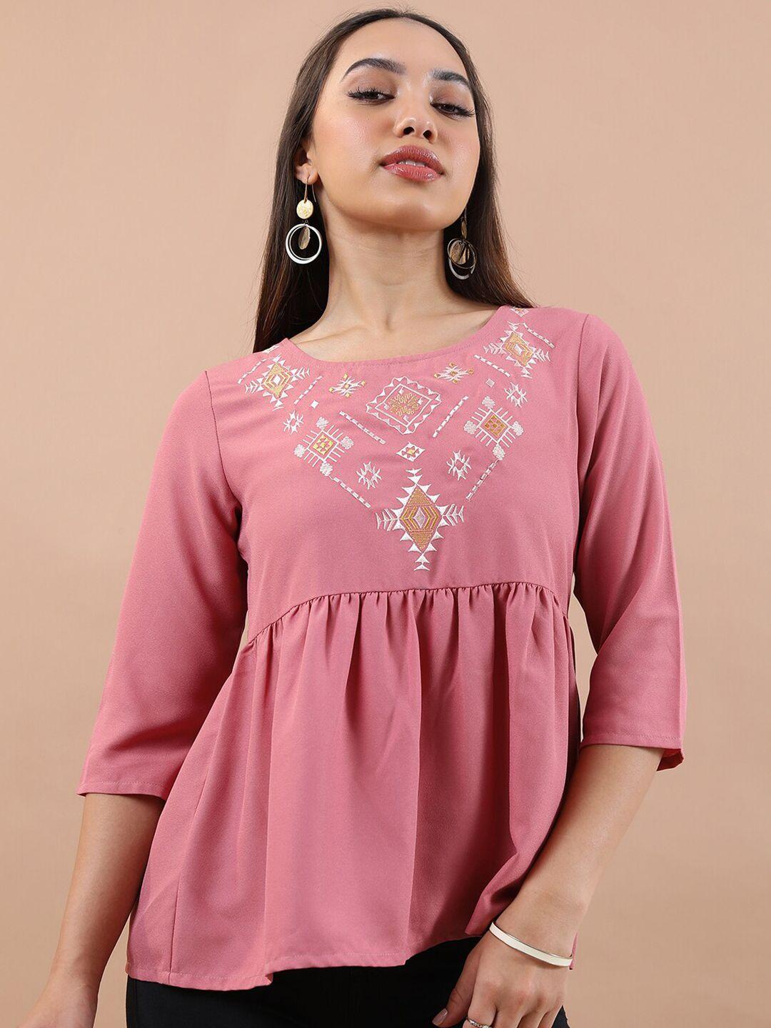 vishudh ethnic motif embroidered gathers peplum top