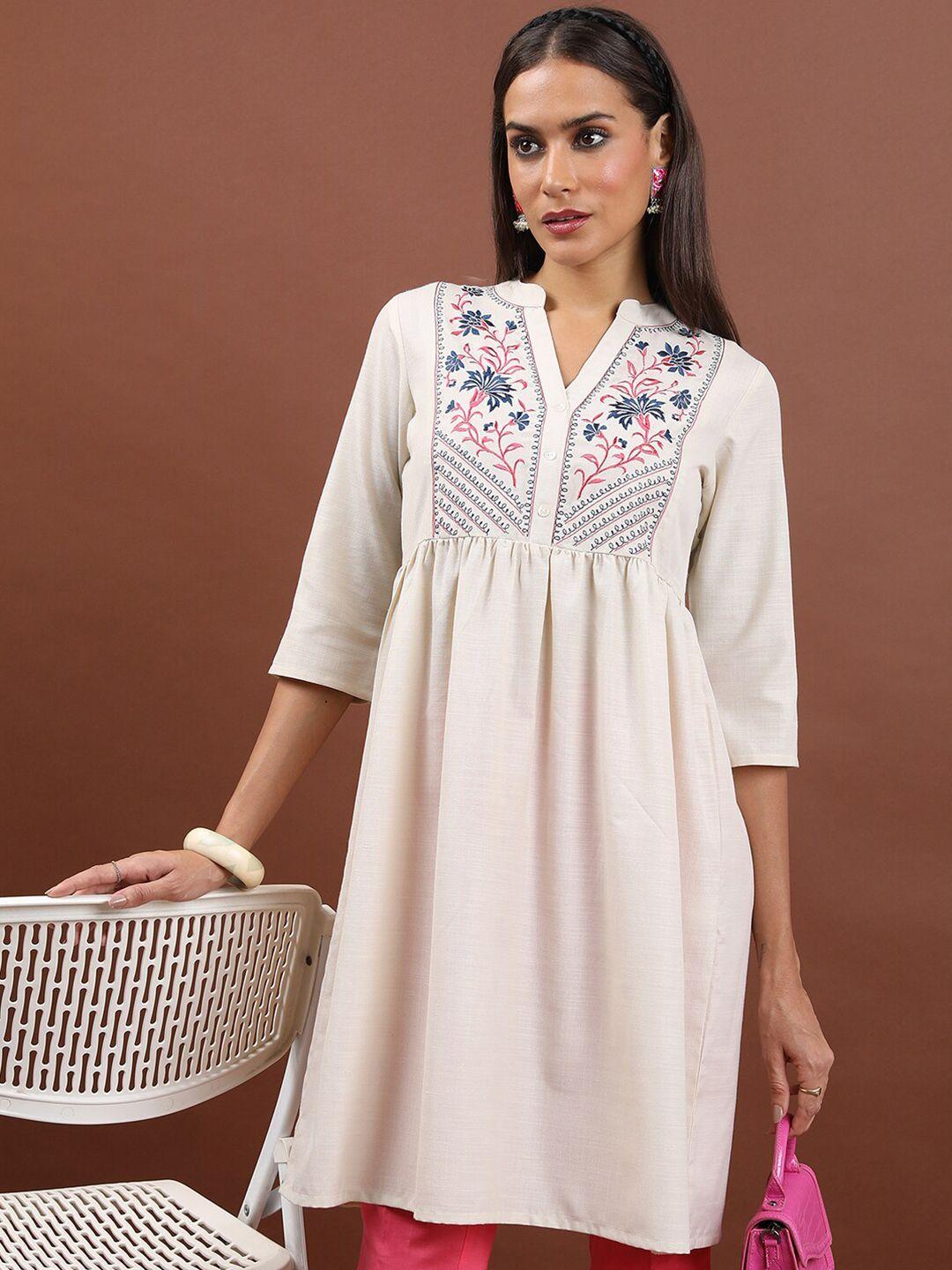 vishudh mandarin collar floral embroidered tunic