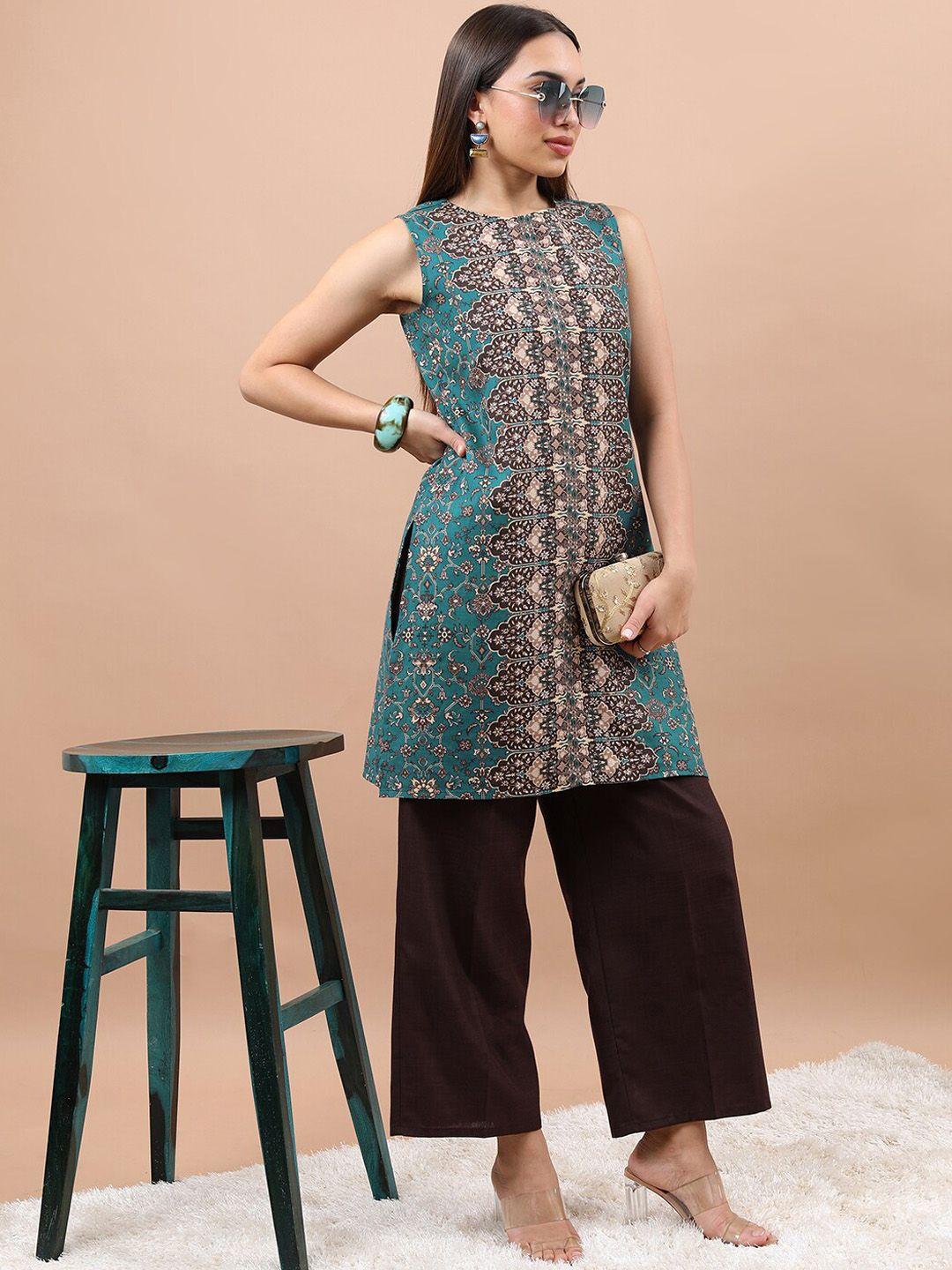 vishudh ethnic motifs printed straight kurta with trousers