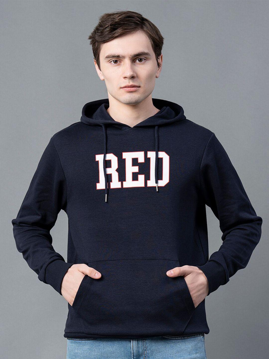 red tape typography printed hooded pullover sweatshirt