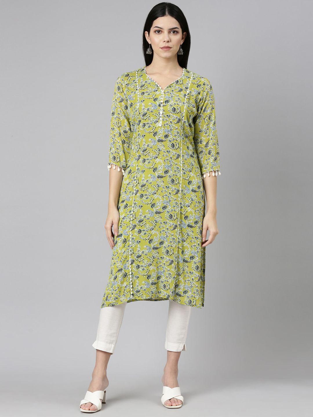 neerus abstract printed v-neck straight kurta