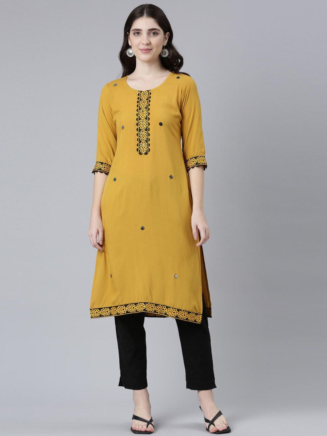 neerus floral embroidered thread work straight kurta