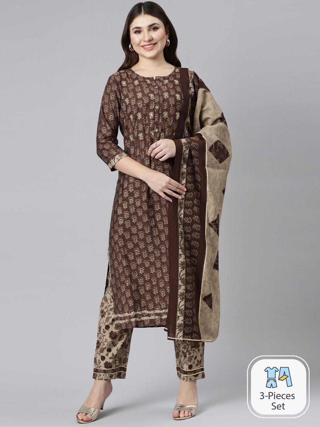 neerus floral printed regular kurta with trousers & dupatta