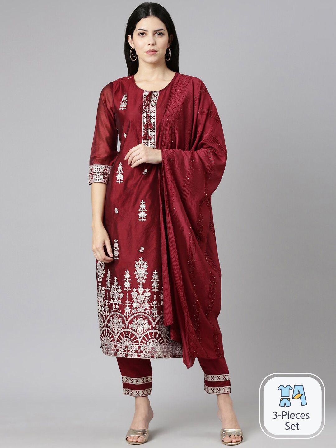 neerus floral embroidered sequinned kurta with trousers & dupatta