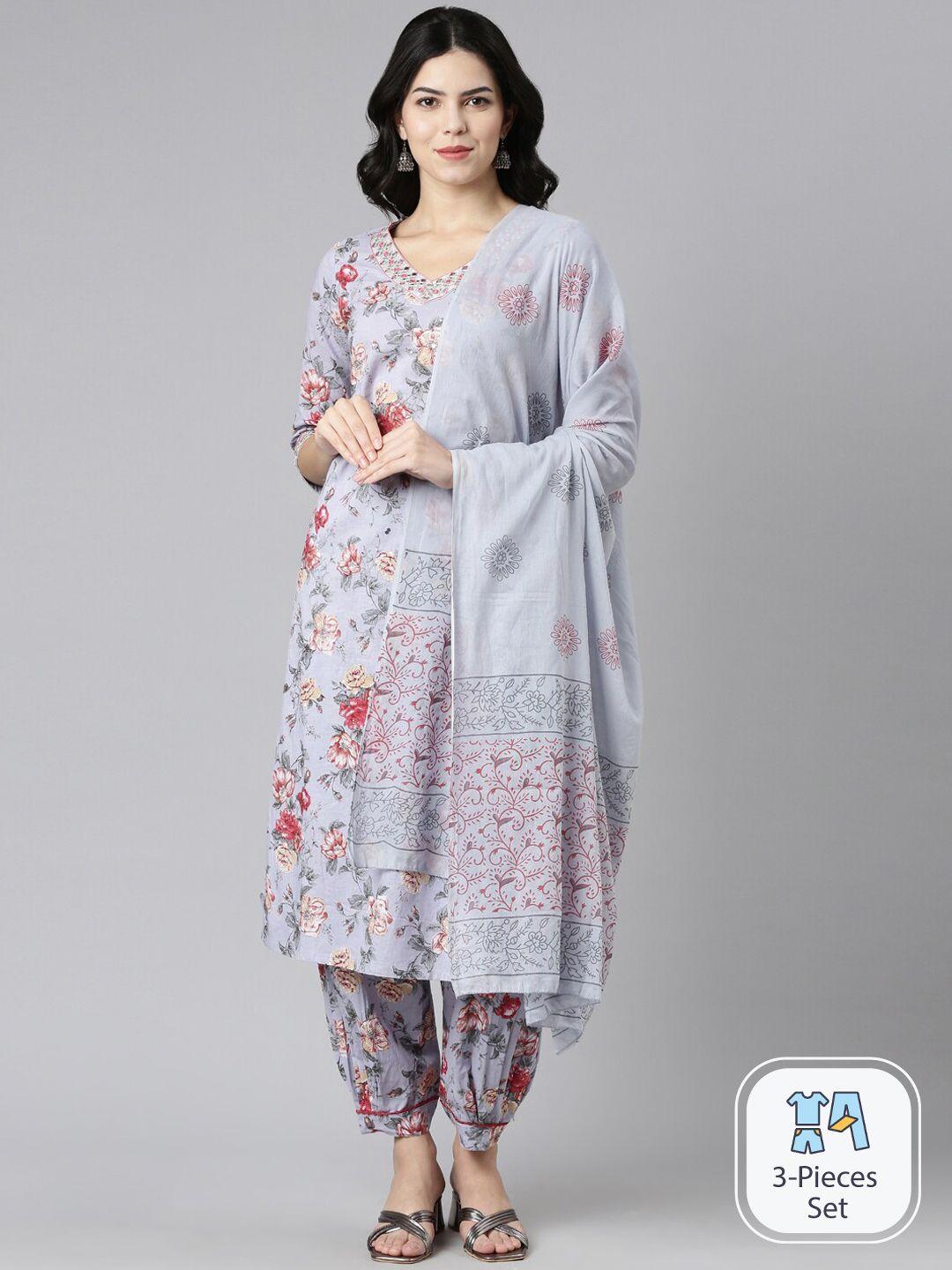 neerus floral printed mirror work kurta & salwar with dupatta