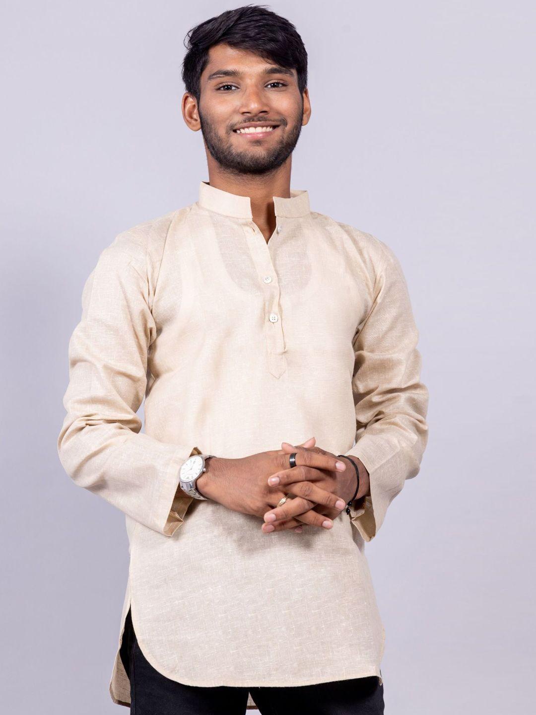 baesd woven design mandarin collar long sleeve cotton kurta