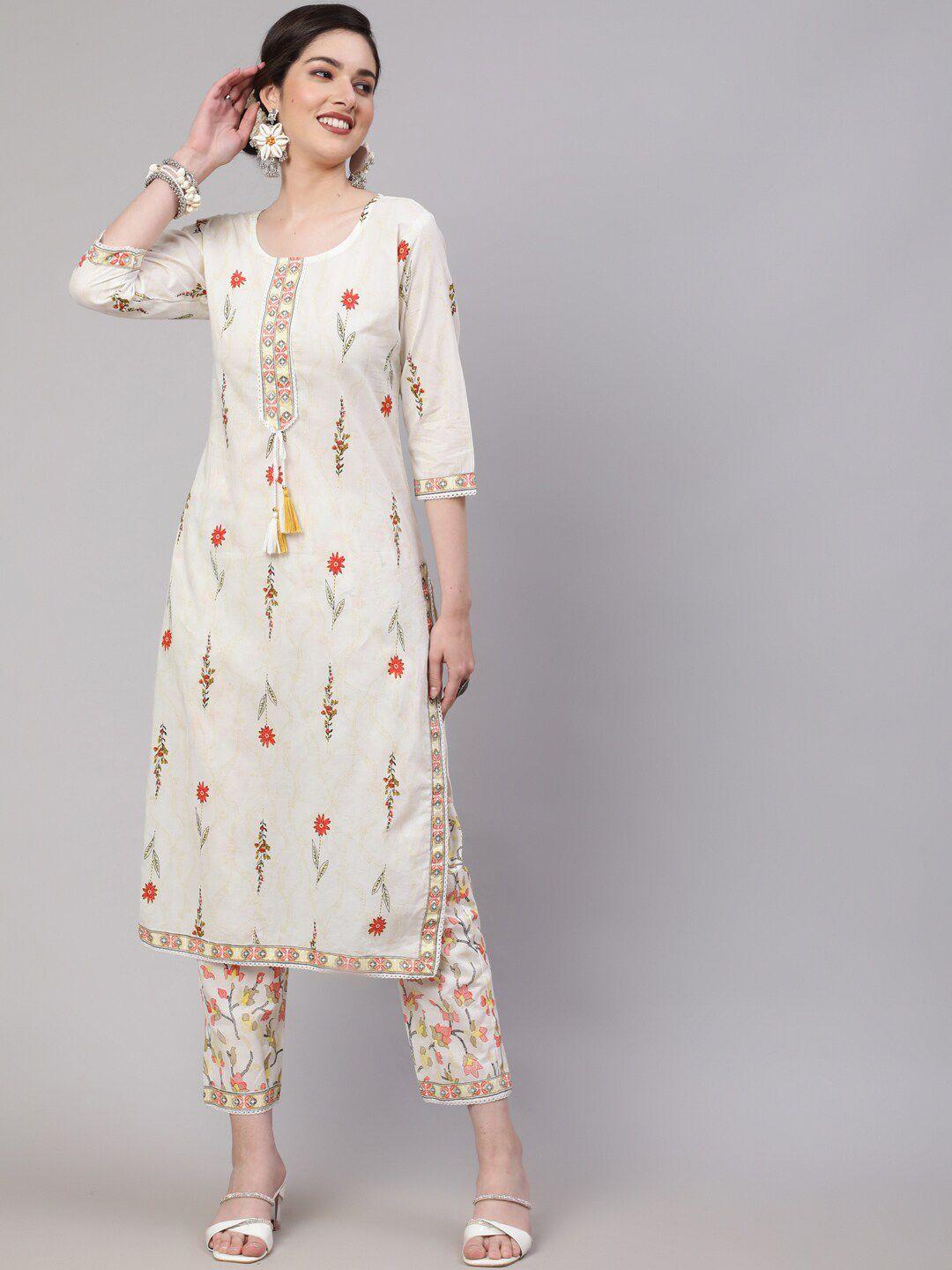 saabhi floral printed pure cotton straight kurta with trousers