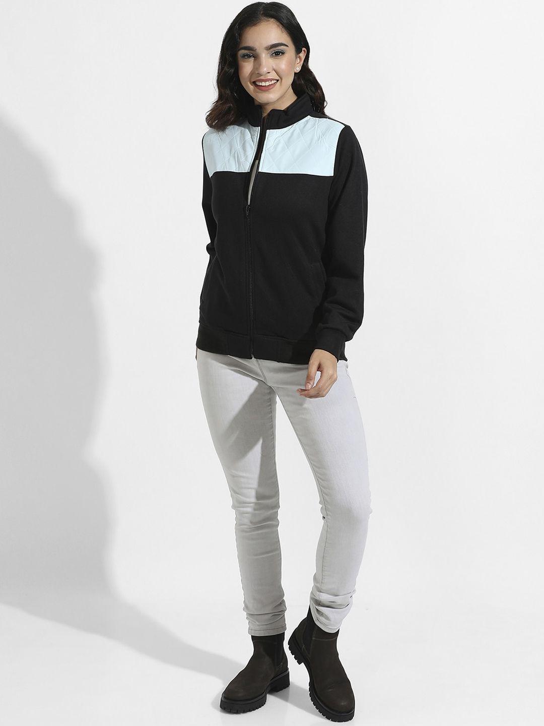 campus sutra colourblocked windcheater fleece bomber jacket