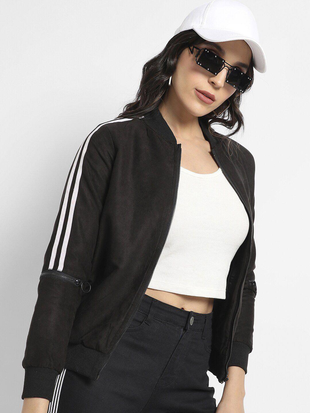 campus sutra striped windcheater bomber jacket