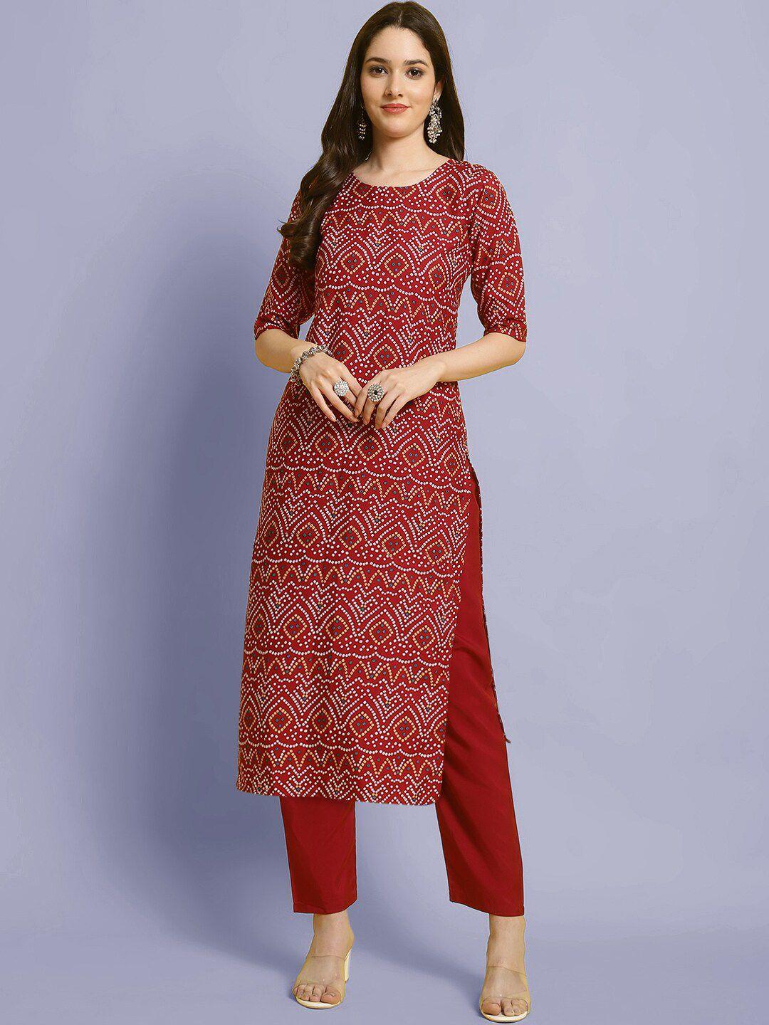 kalini bandhani printed regular kurta with trousers