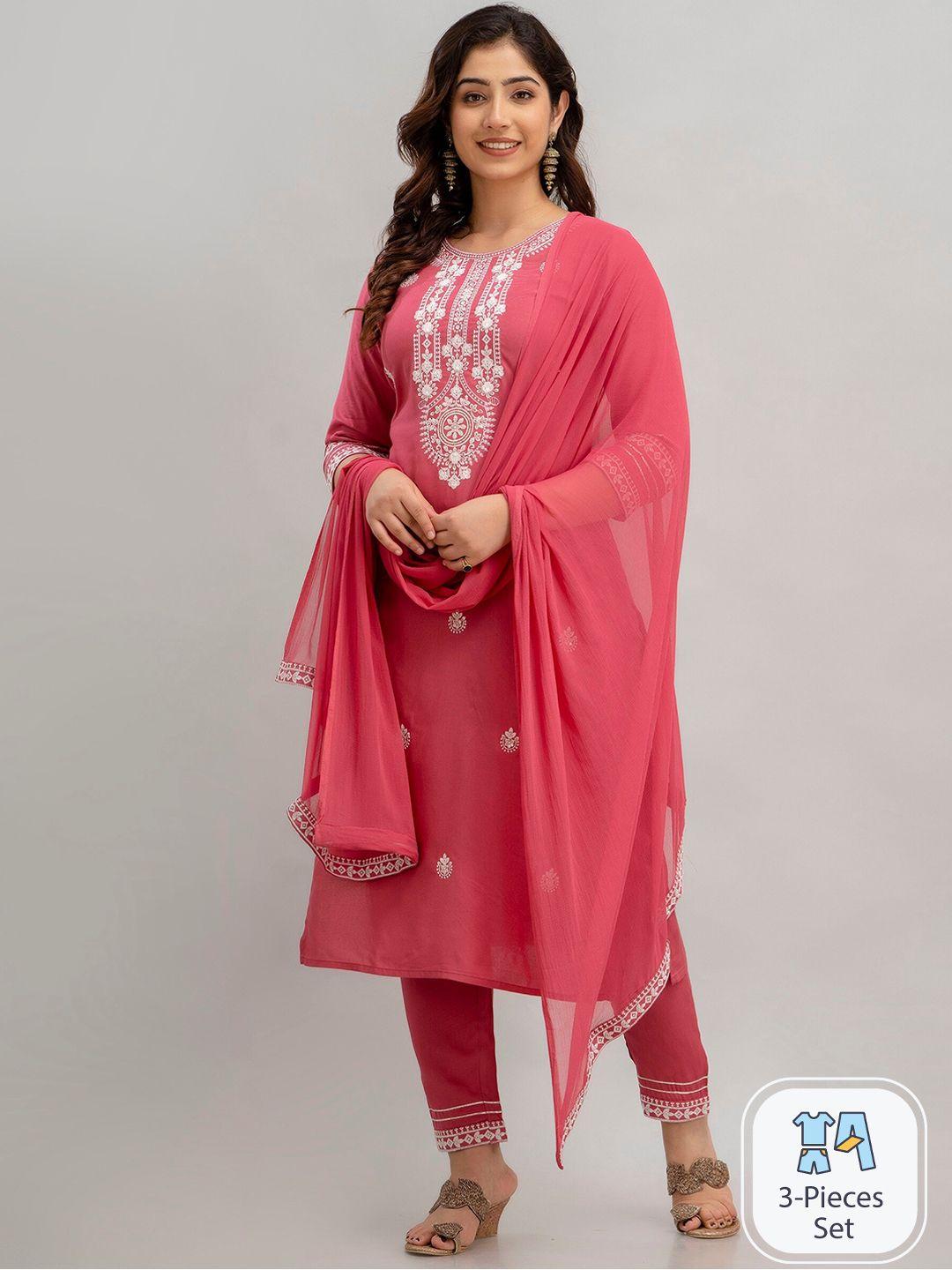 charu ethnic motifs embroidered kurta with trousers & dupatta