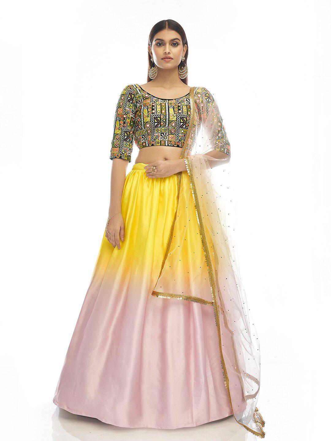 fusionic embroidered semi-stitched lehenga & unstitched blouse with dupatta