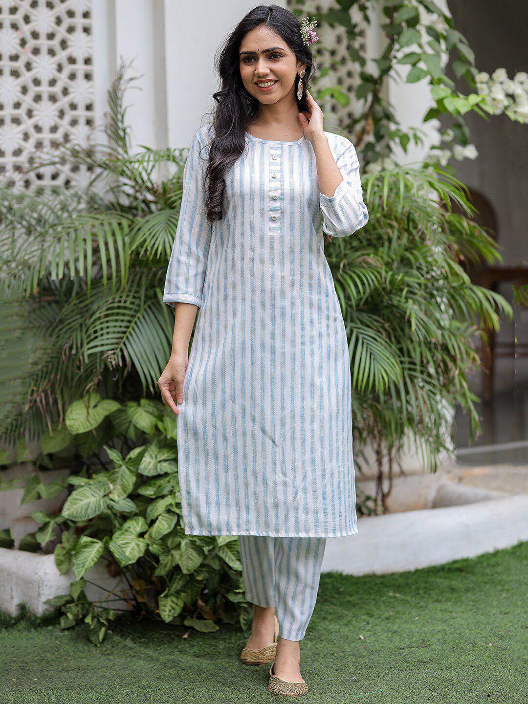 kalini striped round neck straight kurta with trousers